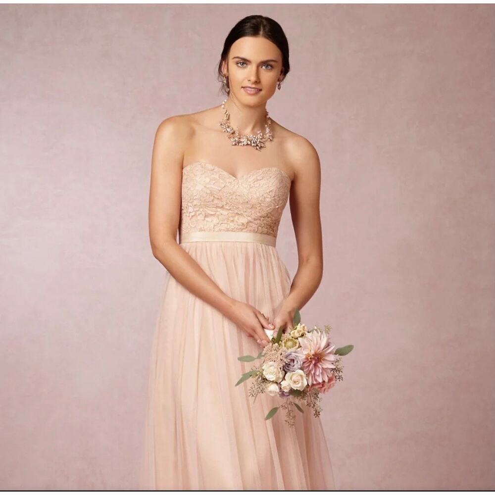 Jenny Yoo Juliette  Lace/ Chiffon Gown Women Bridesmaid Dress SZ. 2  Blush flaws